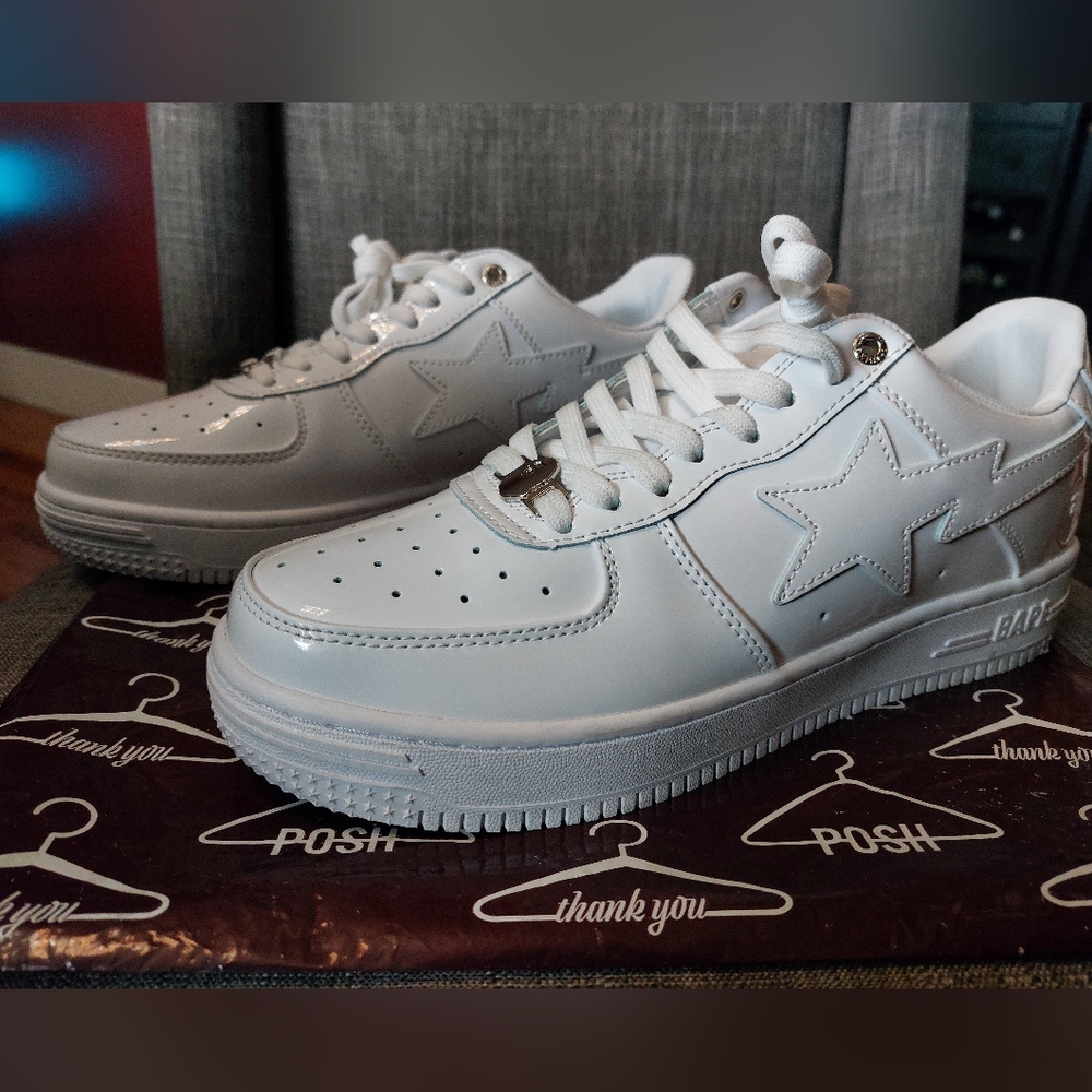 *New* Bathing Ape Bape Sta Men's Glossy White Sneakers Classic SIZE 10.5 - Picture 3 of 14